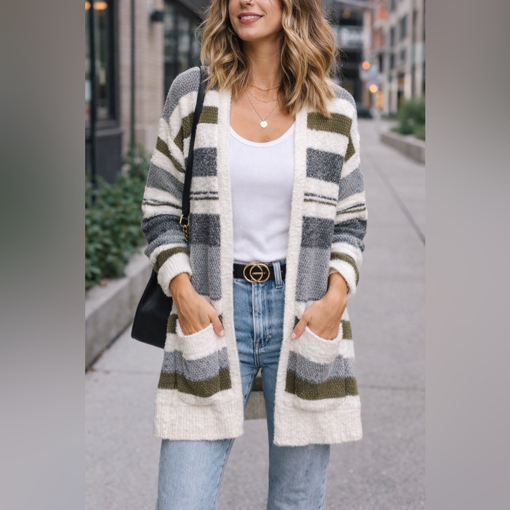 Pink Clover Millicent Striped Open-Front Cardigan